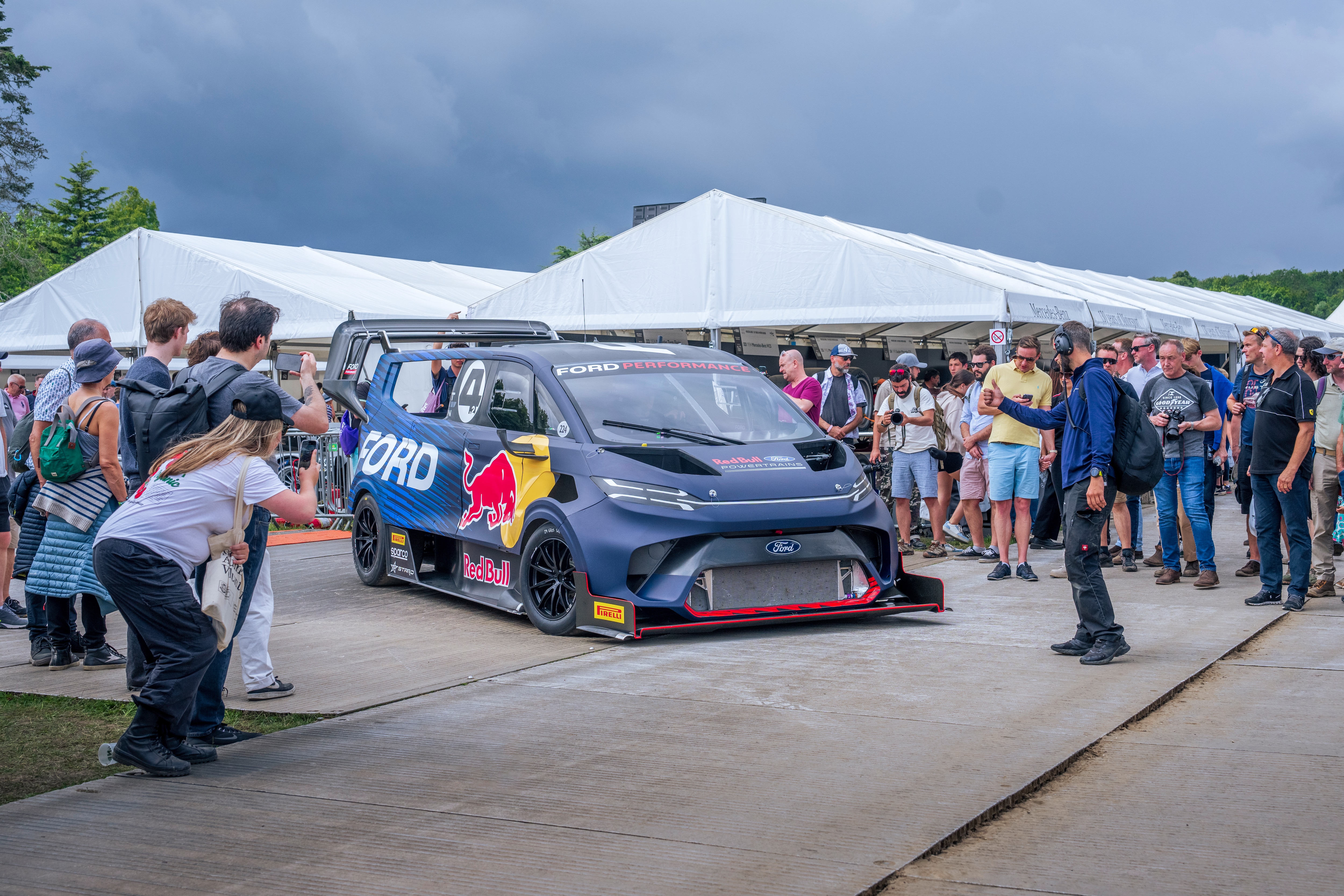 SuperVan 4.2 at the 2024 Goodwood Festival of Speed. License valid for earned editorial, press releases, press kits. All non-broadcast digital and online media Region: Global. This content is solely for editorial use and for providing individual users with information. Any storage in databases, or any distribution to third parties within the scope of commercial use, or for commercial use is permitted with written consent from Ford in Europe GmbH only.