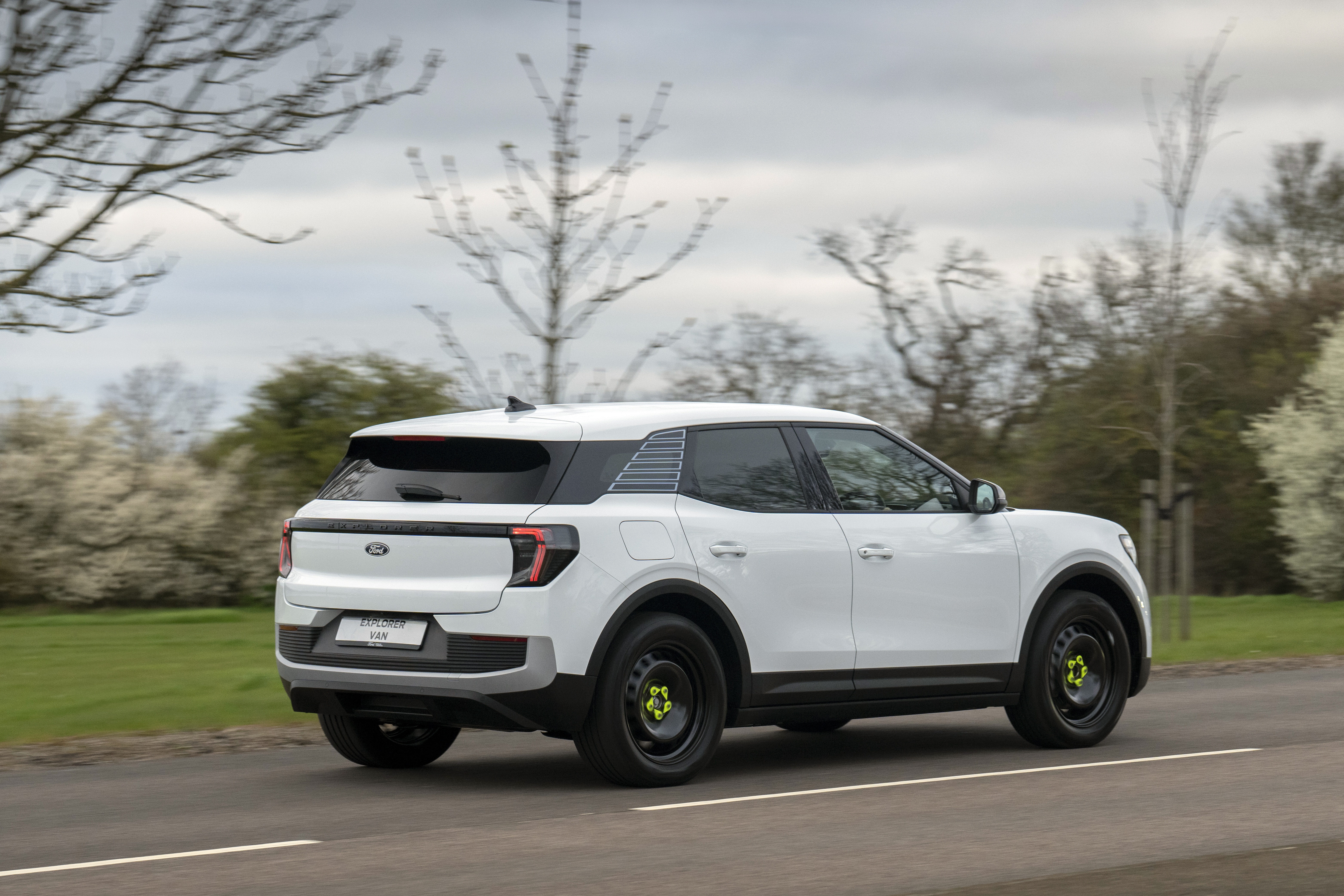 Rear view of Explorer Van driving on public road