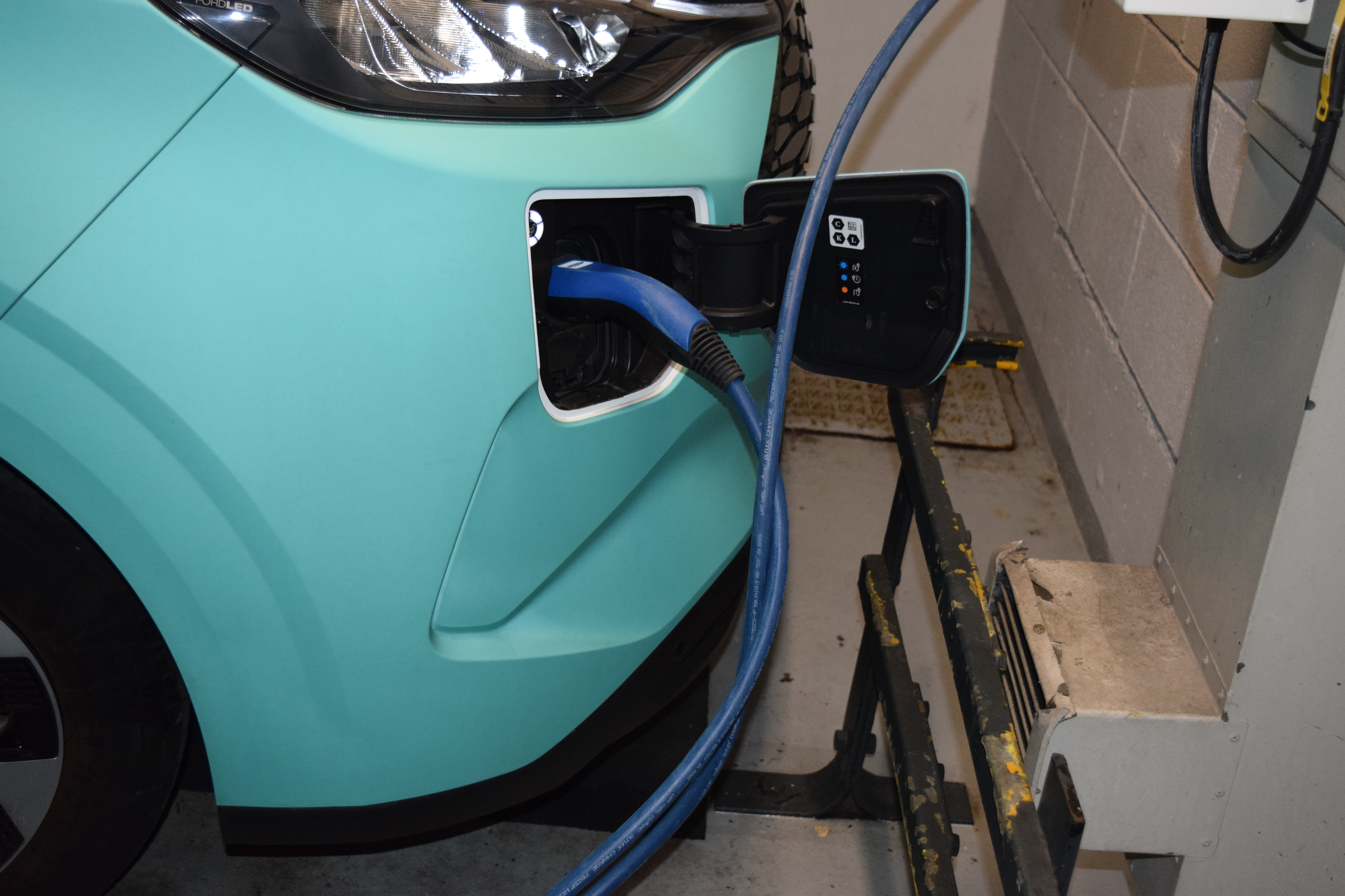 The electric van is typically charged overnight, ready for the next day's deliveries.