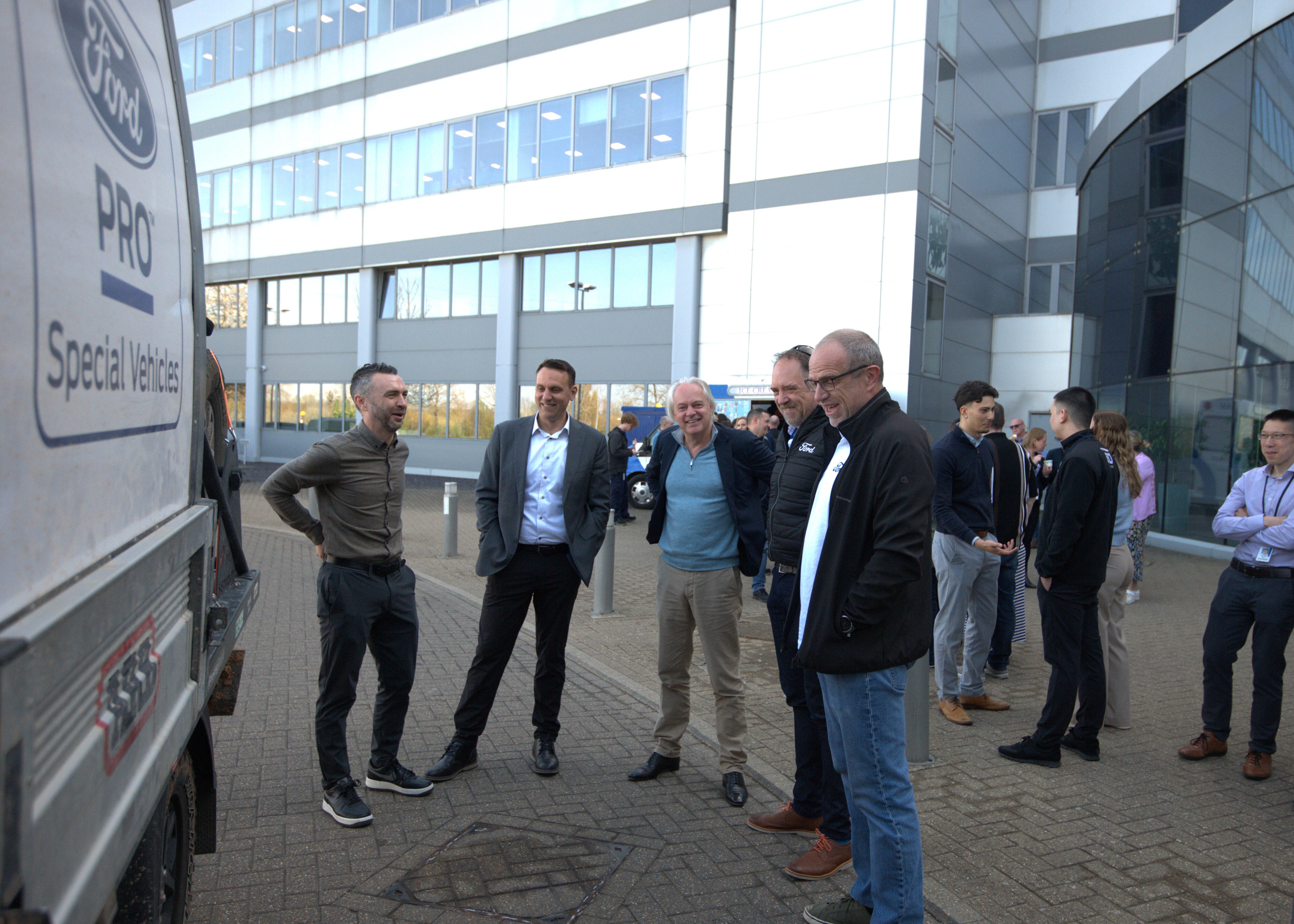James and me showing Ford Pro's senior leaders in Europe around the battle-scarred Transit on its return to Dunton