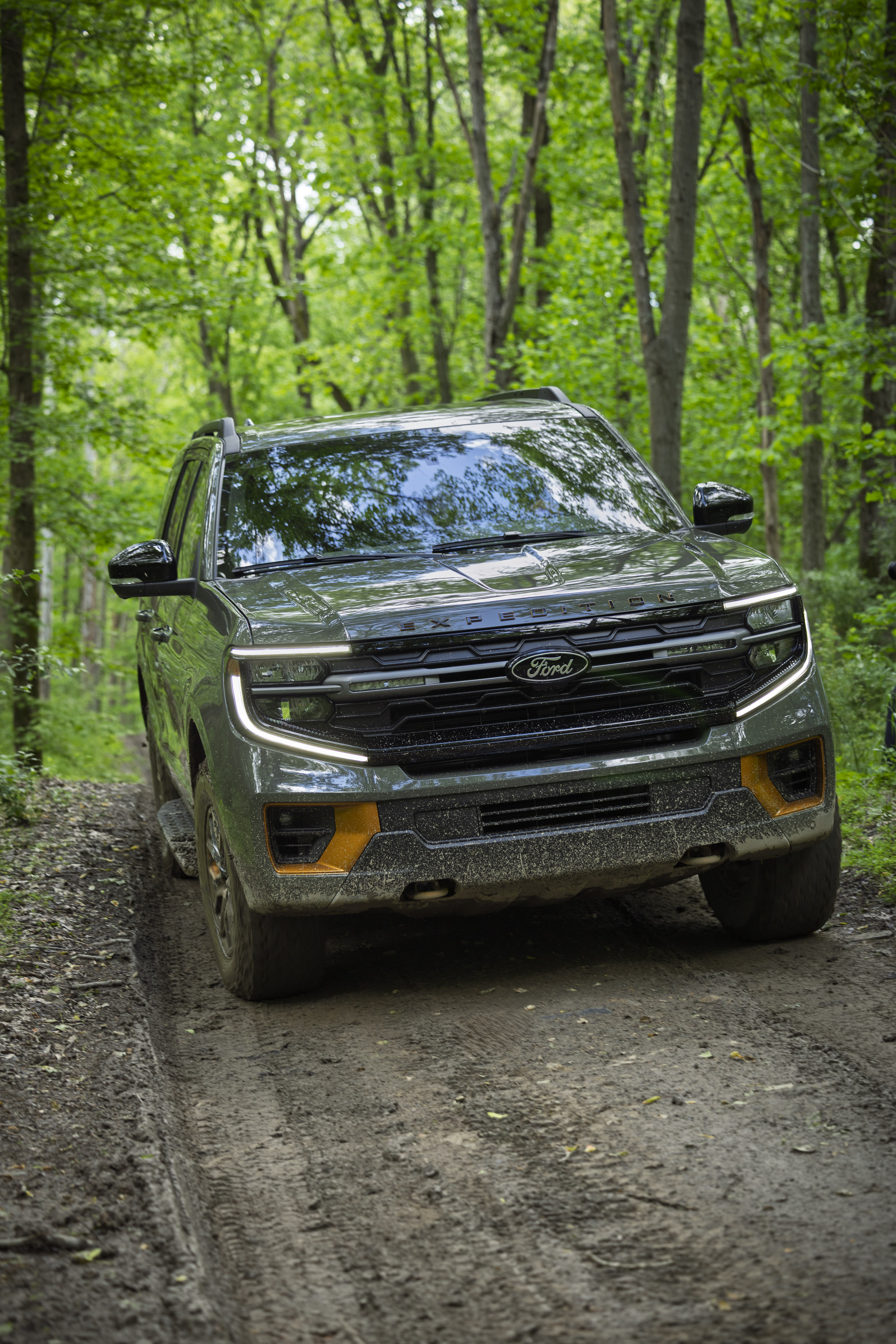 2025 Ford Expedition Tremor driving on a dirt road in a forested area