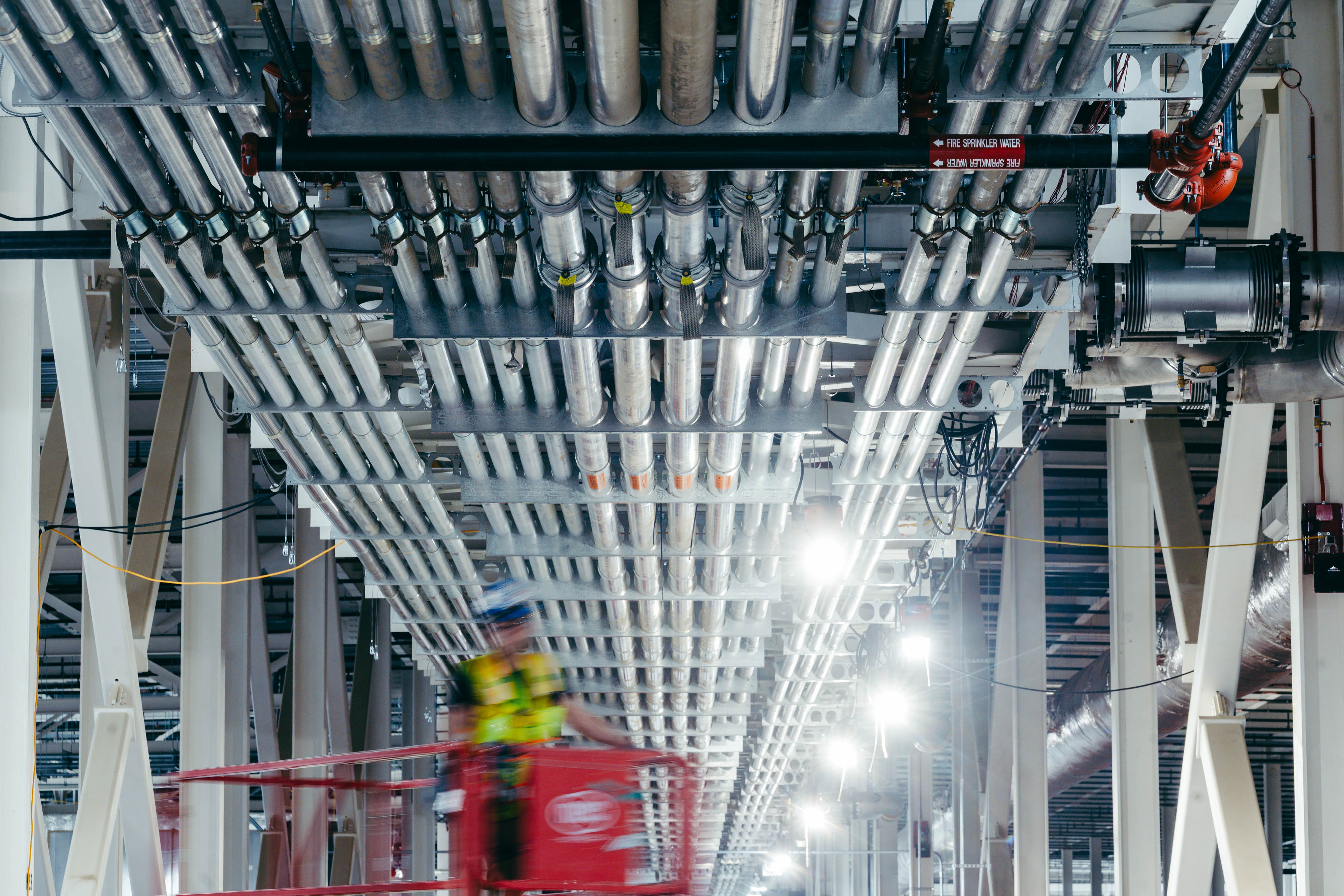 Utility racks at BlueOval Battery Park Michigan were assembled offsite -- in Michigan and Kentucky -- and installed as modules. June 20, 2025.