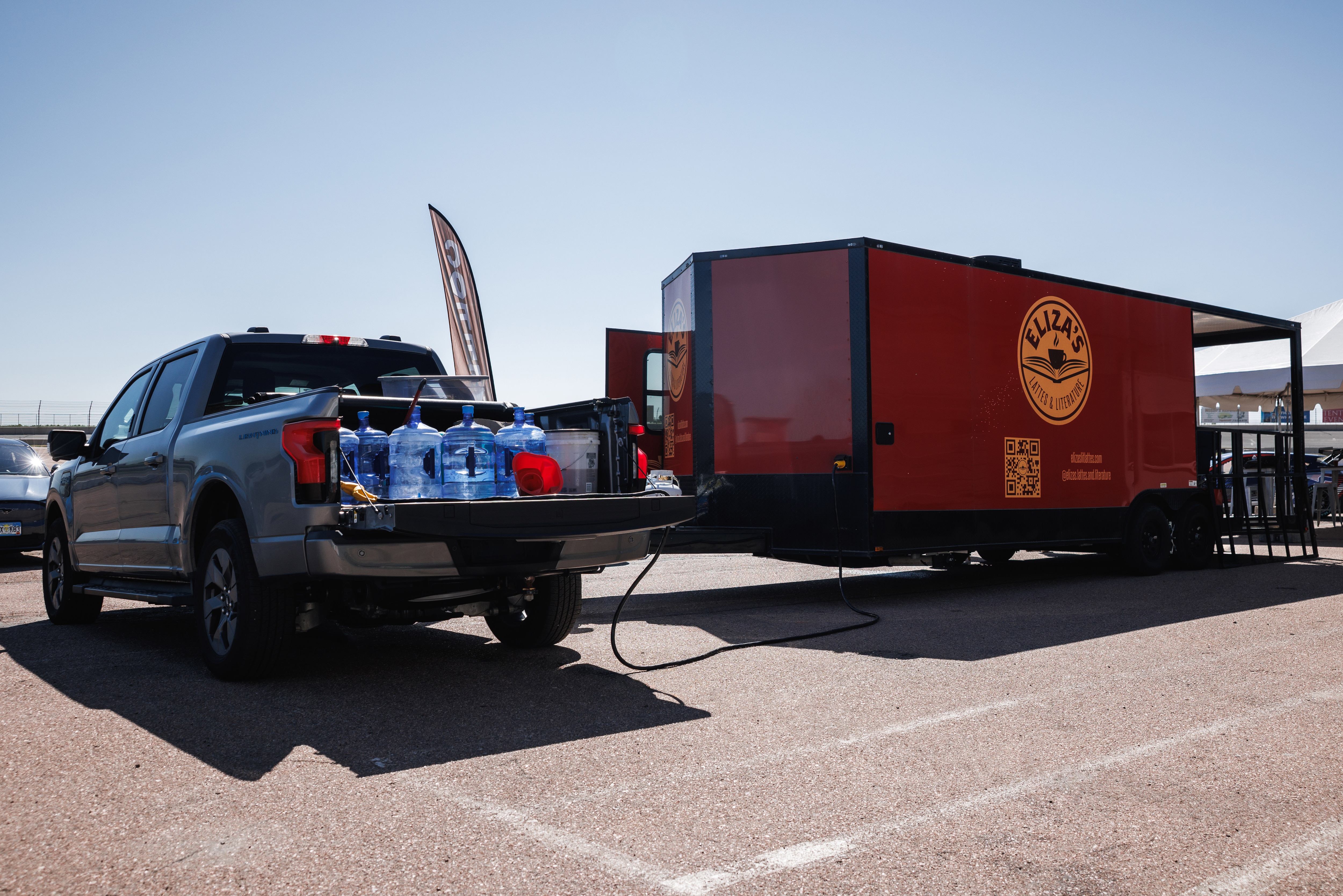 Eliza's F-150 Lightning powering her trailer.