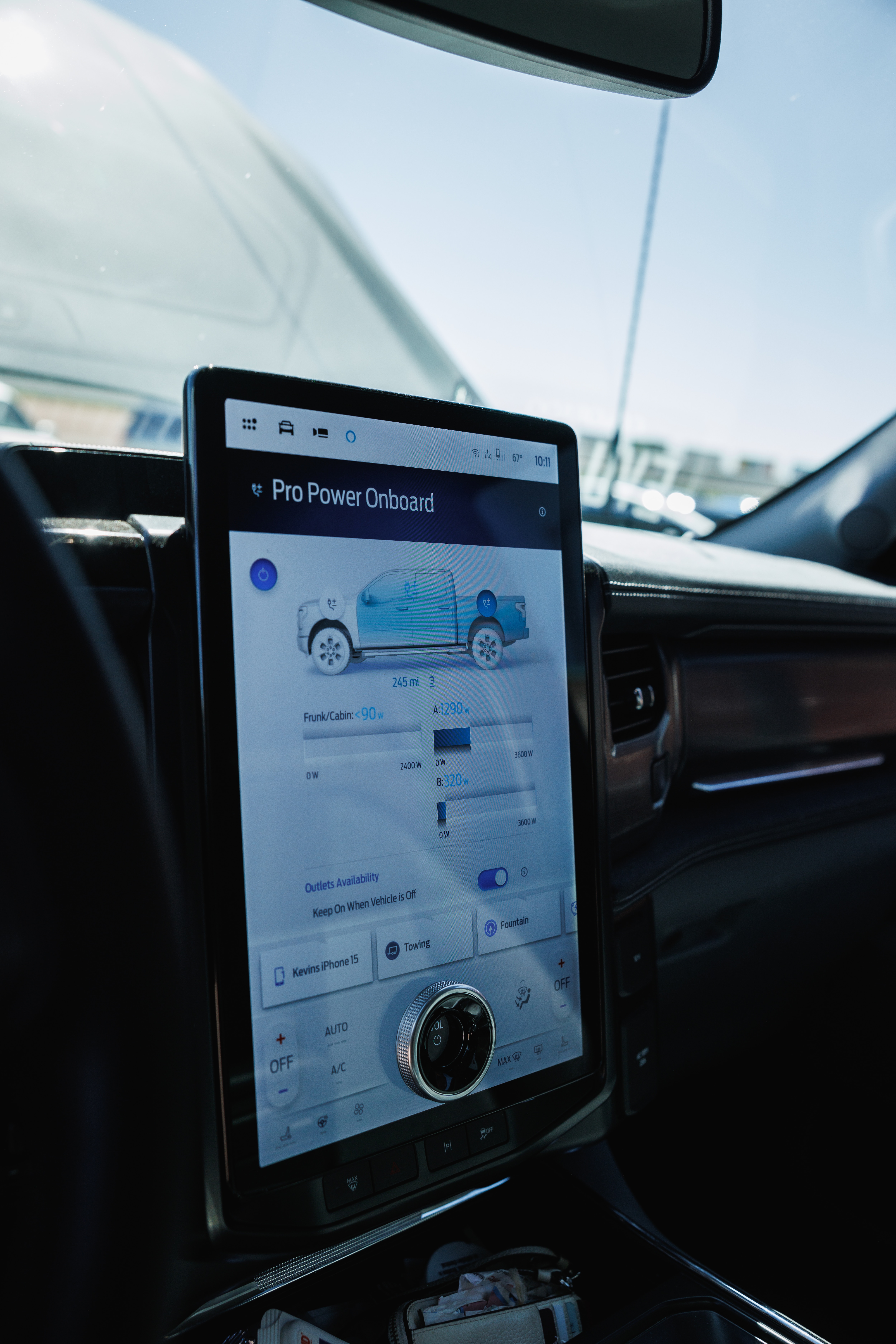 The display inside of Eliza's F-150 Lightning showing Pro Power Onboard.