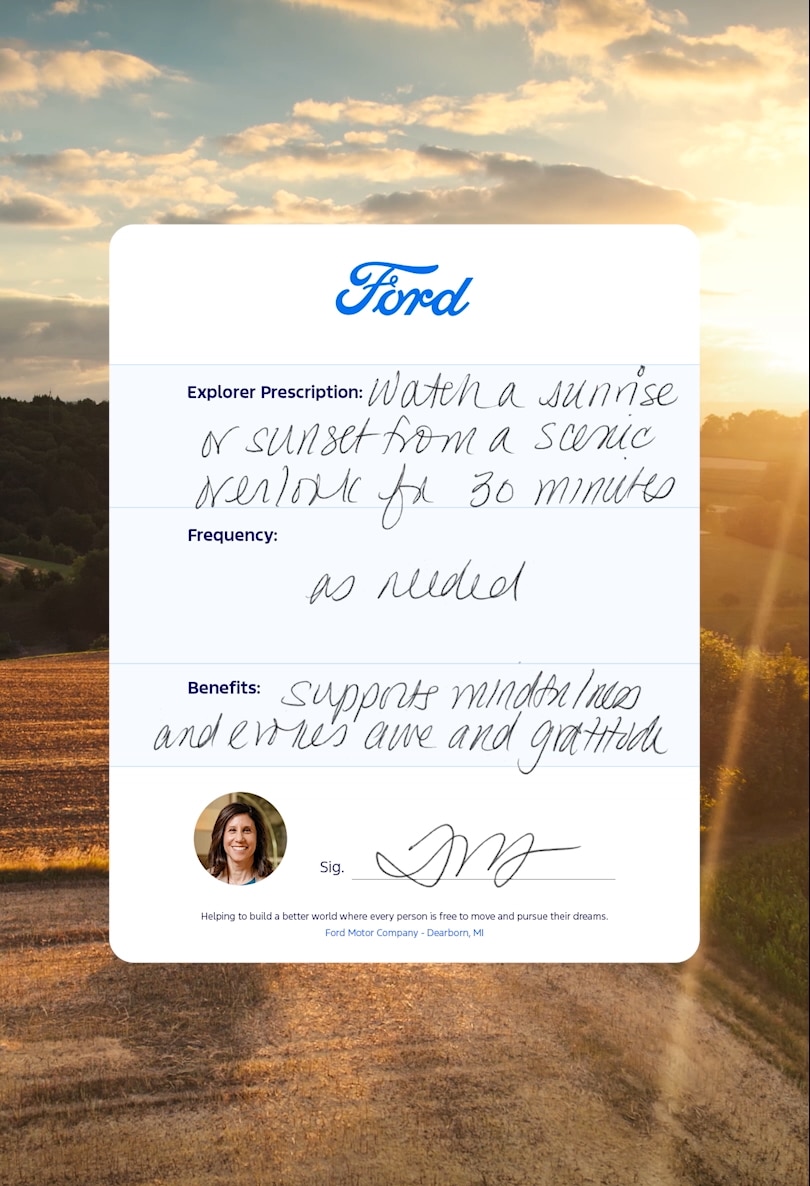 Watch a sunrise or sunset from a scenic overlook for 30 minutes, as needed, to support mindfulness and evoke awe and gratitude.