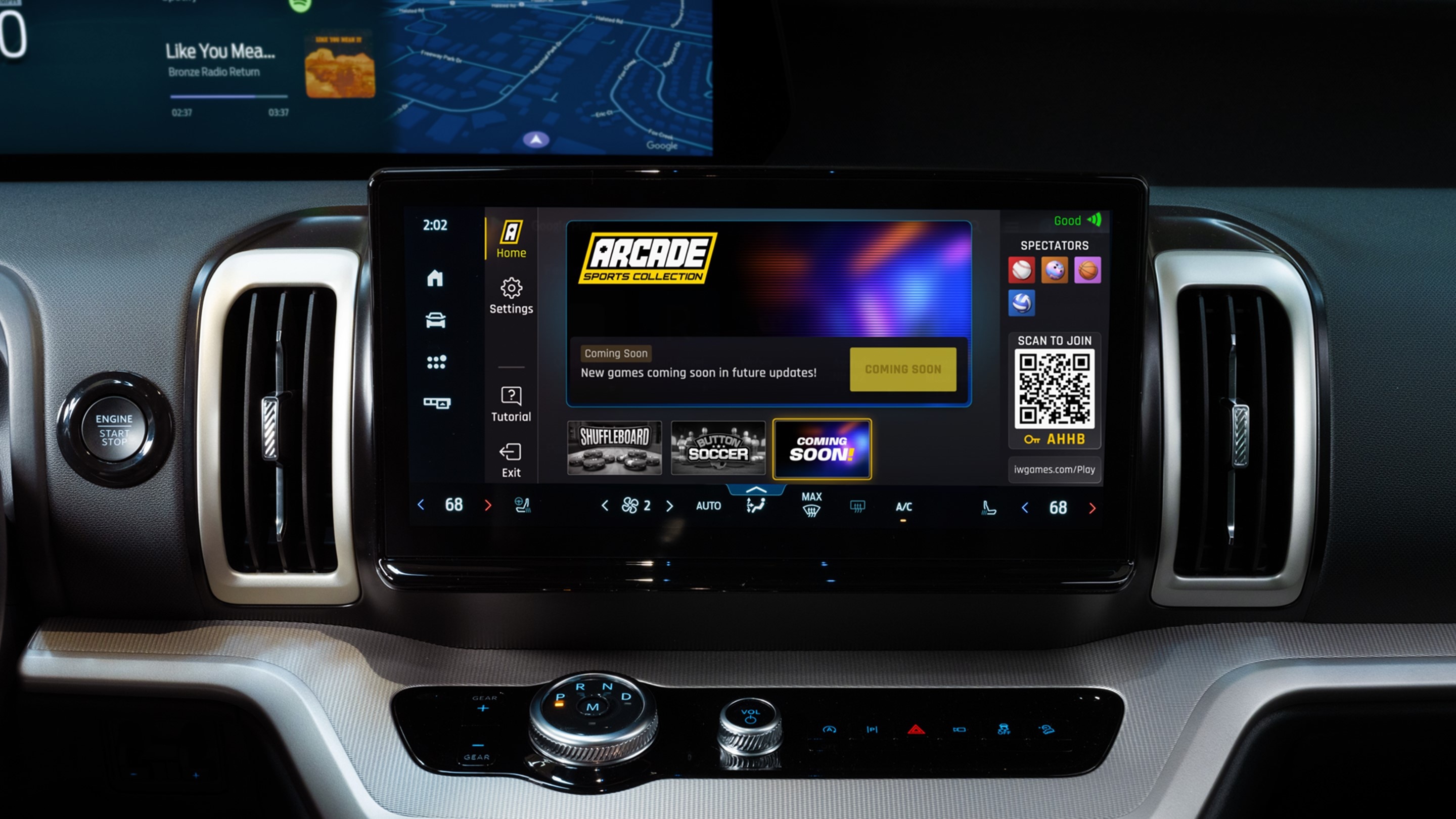 The main screen of Arcade Sports Collection on Ford and Lincoln Digital Experience is pictured on the screen in a vehicle.