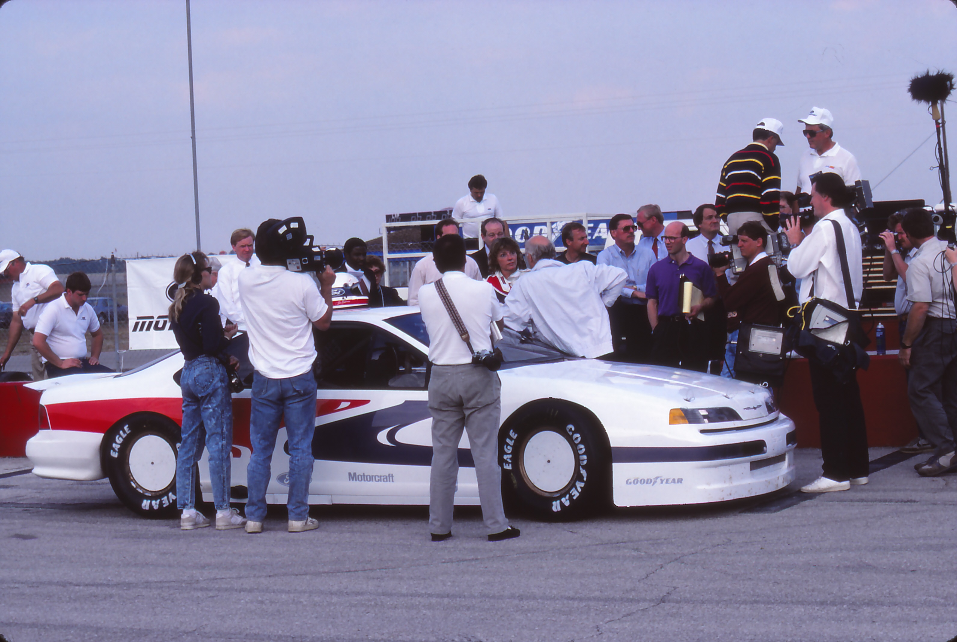 Lyn St. James being interviewed.
