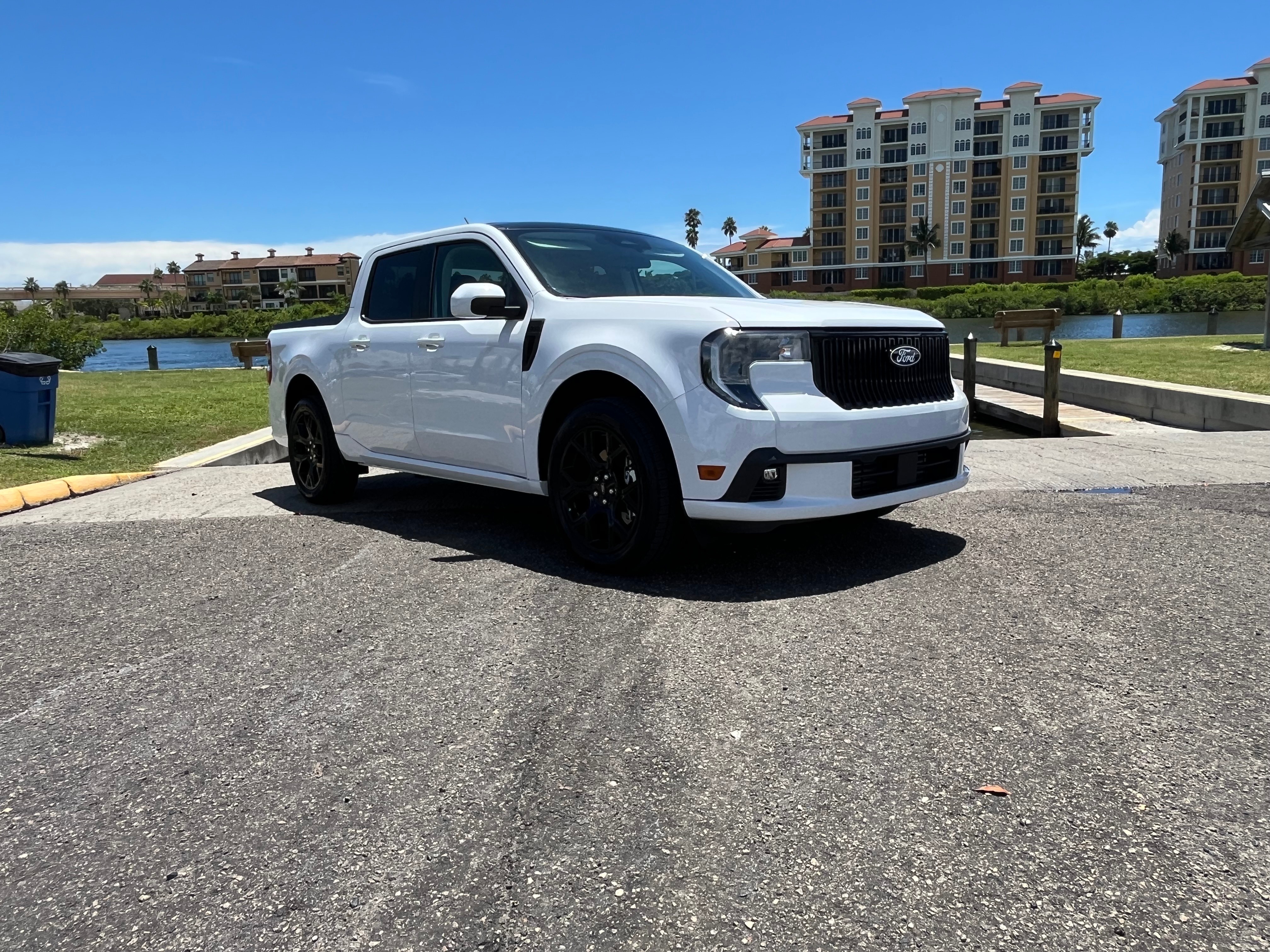 A white Ford Maverick Lobo.